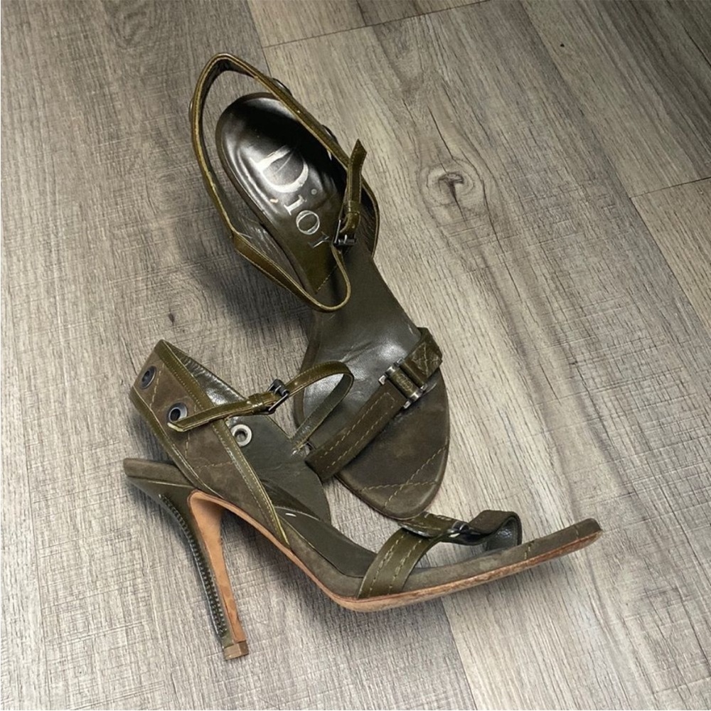 DIOR Vintage Green Oiled Leather Green Zipper Heels Size 36.5